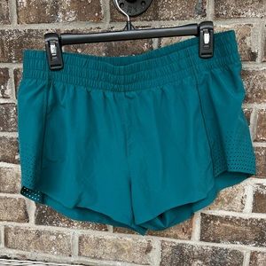 Athleta, turquoise green 3” inseam Hustle Shorts